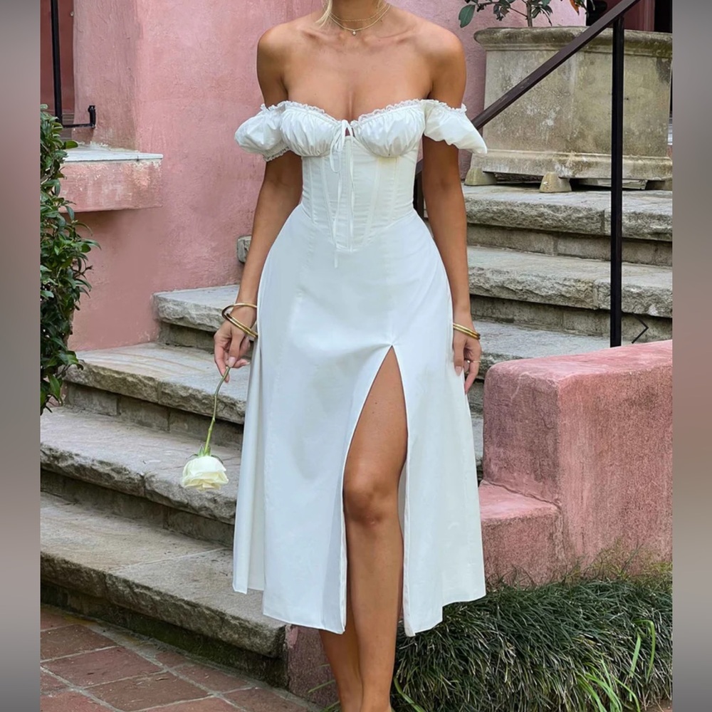BABYBOO Courtney Midi Dress - Milkmaid Victorian Style Off Shoulder